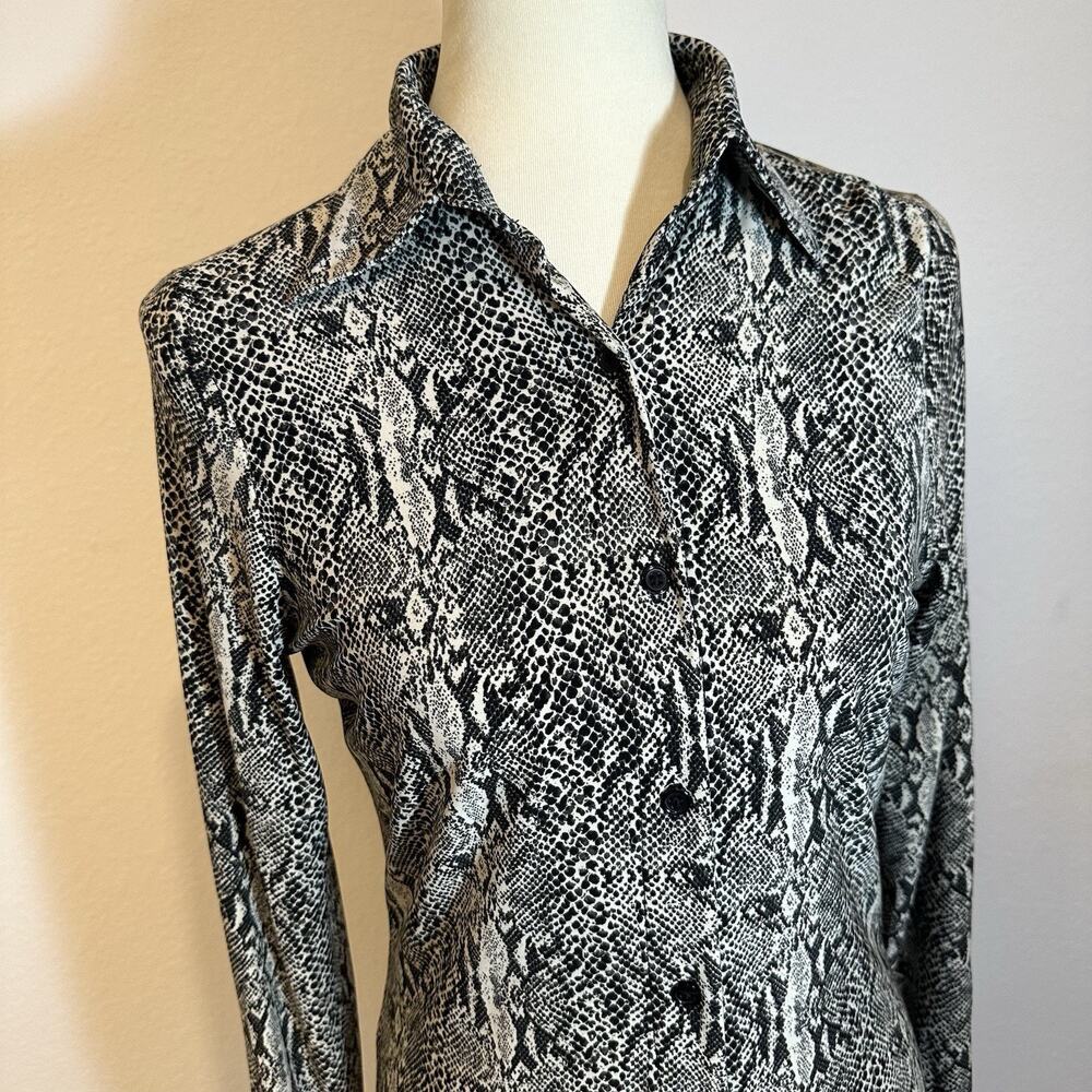 Norma Kamali Snakeskin Long Sleeve Dress Bodycon Button Up Gray Jersey Stretchy - Picture 11 of 13